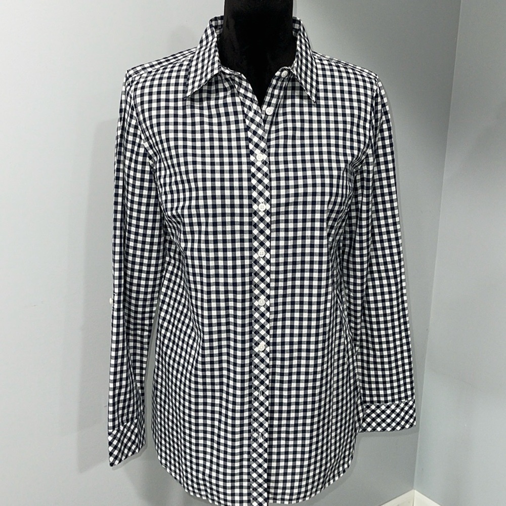 Talbots cotton size small shirt long sleeve gingham square roll tab sleeve